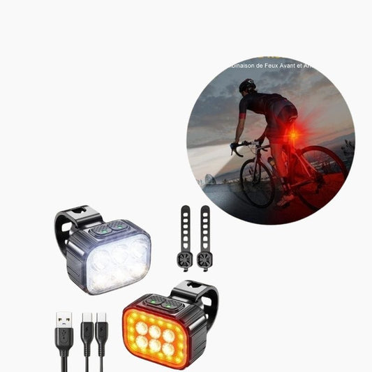 Kit Lumière Vélo Avant/Arrière – Rechargeable et Puissant