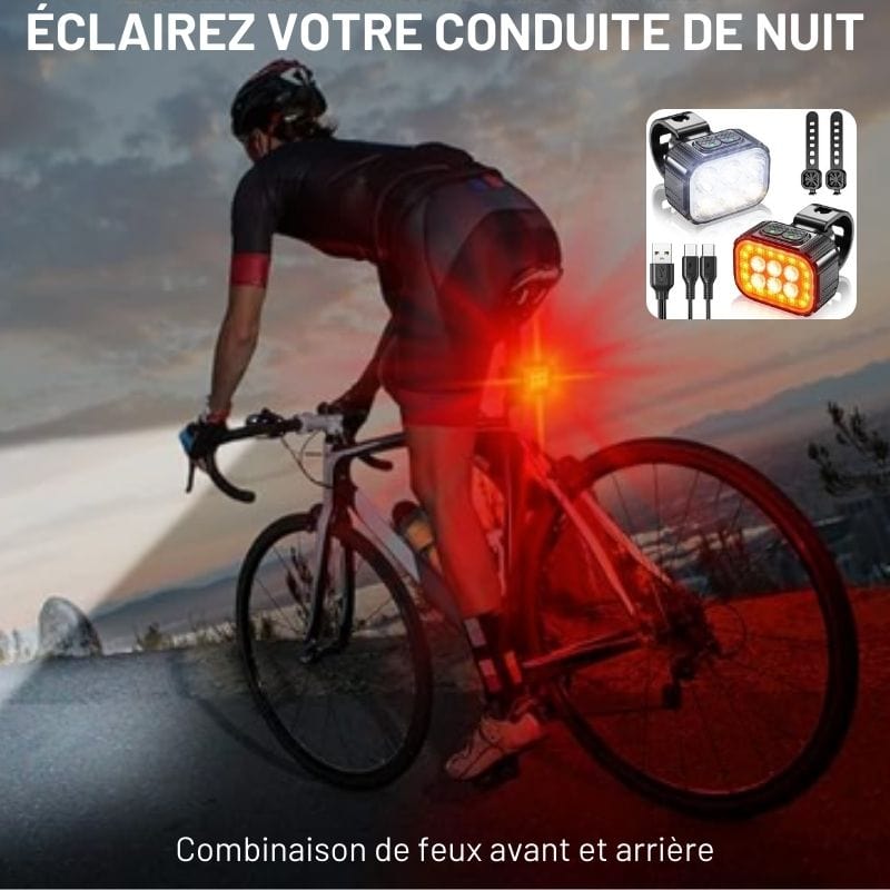 Kit Lumière Vélo Avant/Arrière – Rechargeable et Puissant