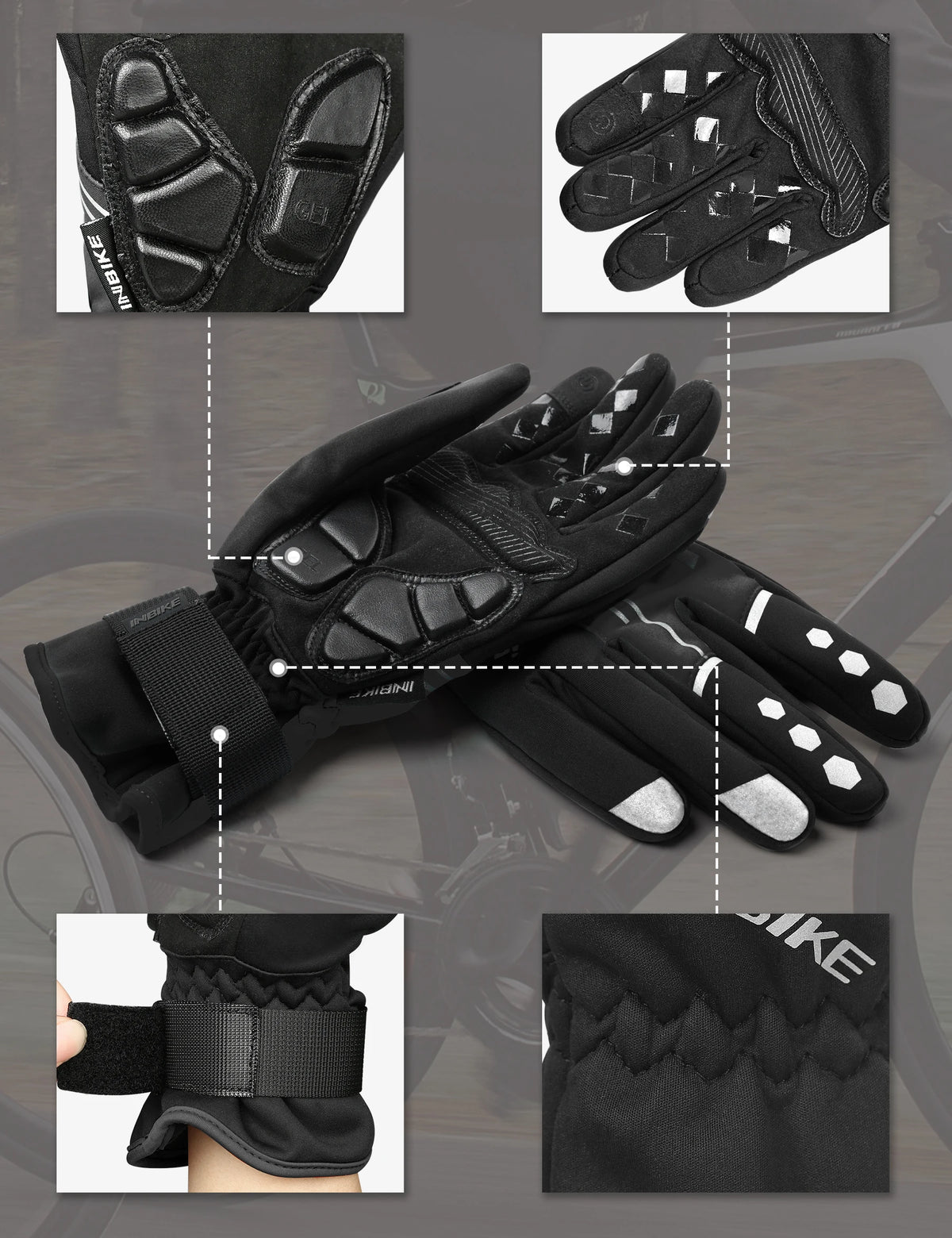 Gants vélo hiver gel 5 mm — imperméables, tactiles et réfléchissants