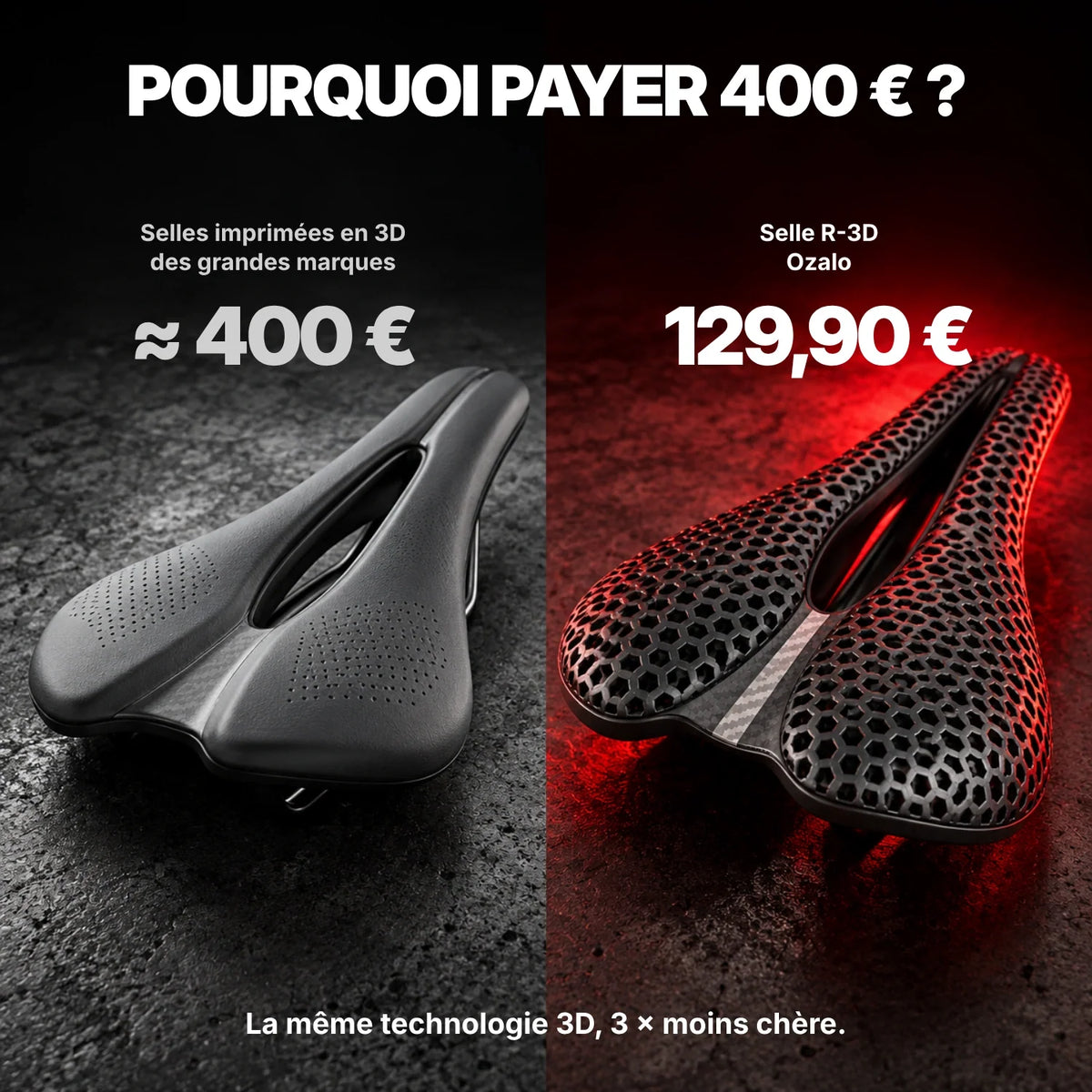 Selle R-3D à 129,90 € face aux selles 3D à 400 €