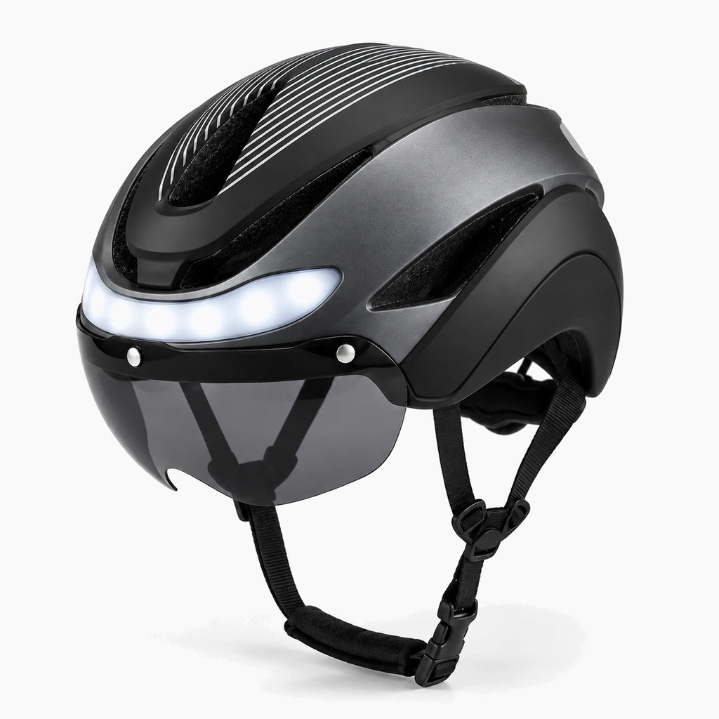 Casque vélo LED titane et noir