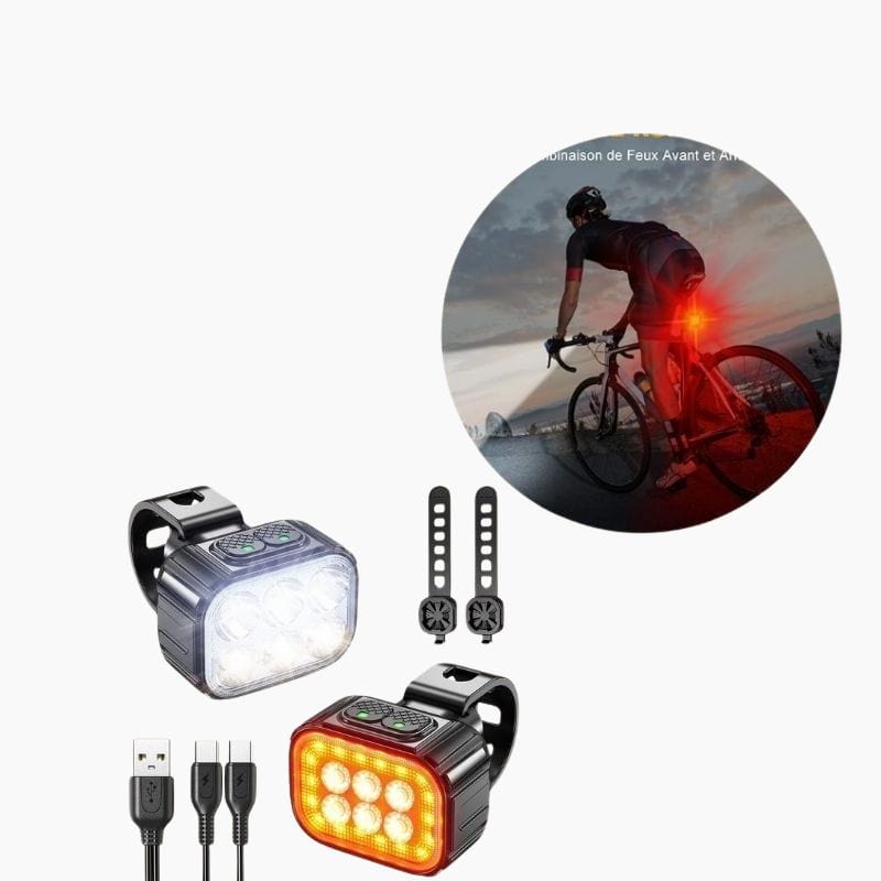 Kit Lumière Vélo Avant/Arrière – Rechargeable et Puissant