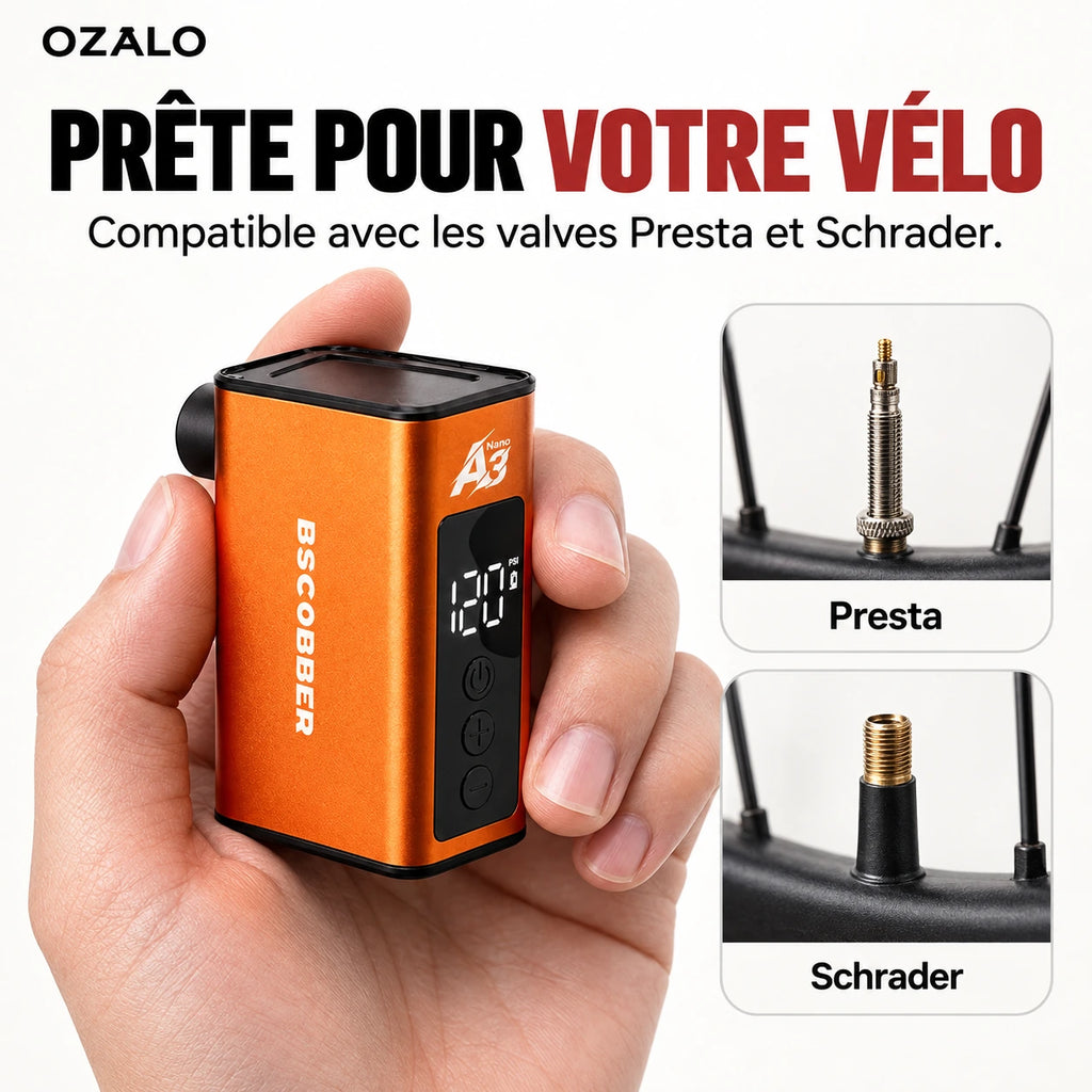 A3Nano – Compatibilité valves Presta et Schrader