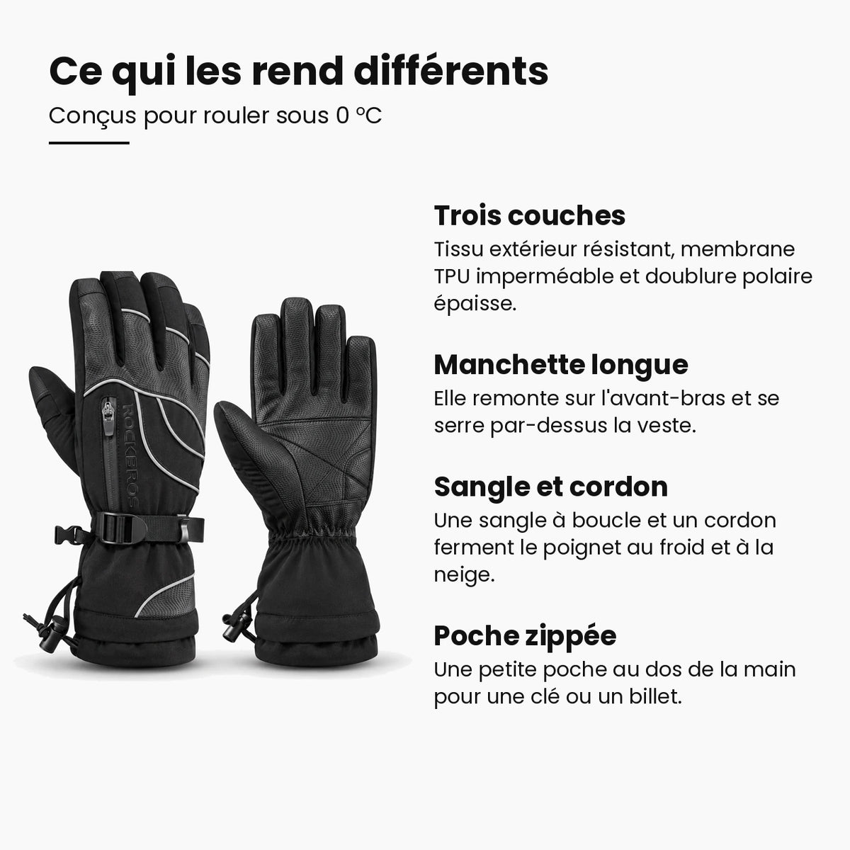 Gants vélo grand froid — manchette longue, doublure polaire et imperméable