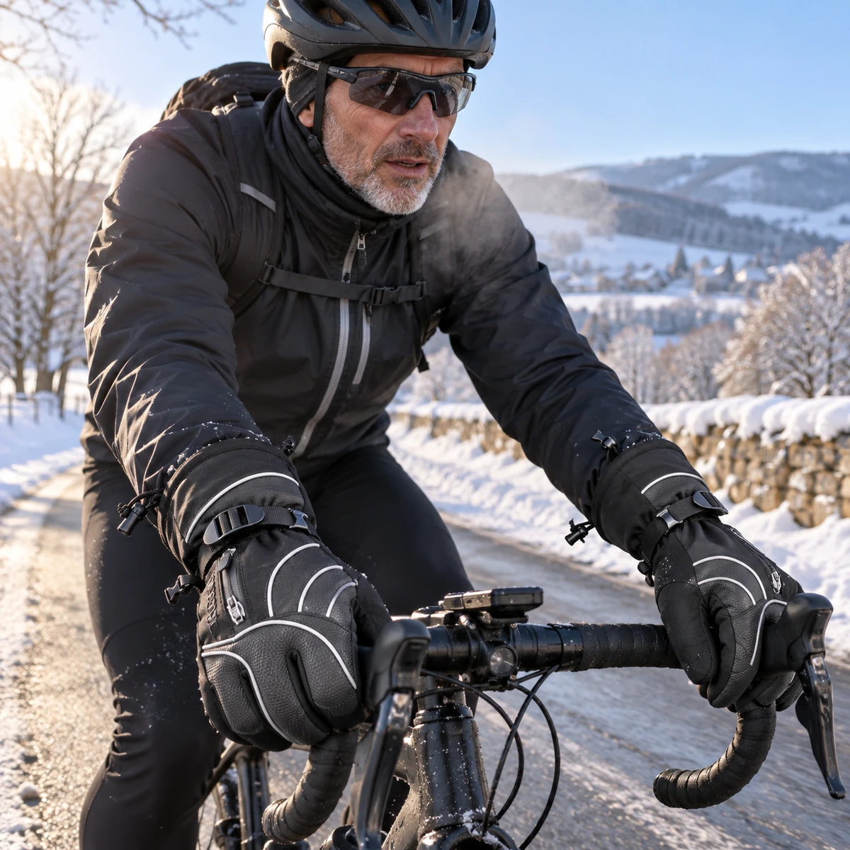 Gants vélo grand froid — manchette longue, doublure polaire et imperméable