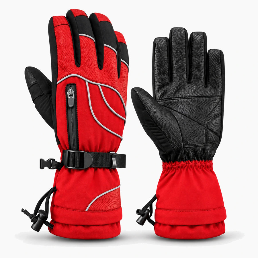 Gants vélo grand froid — manchette longue, doublure polaire et imperméable — Noir et rouge