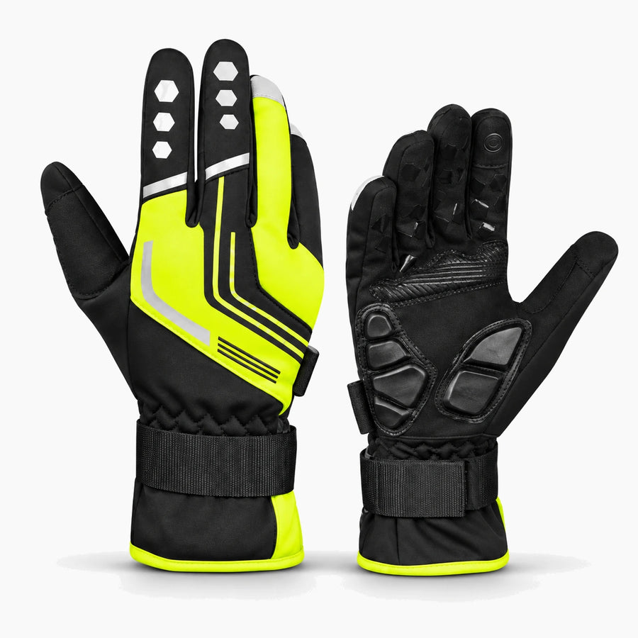 Gants vélo hiver gel 5 mm — imperméables, tactiles et réfléchissants — Jaune fluo