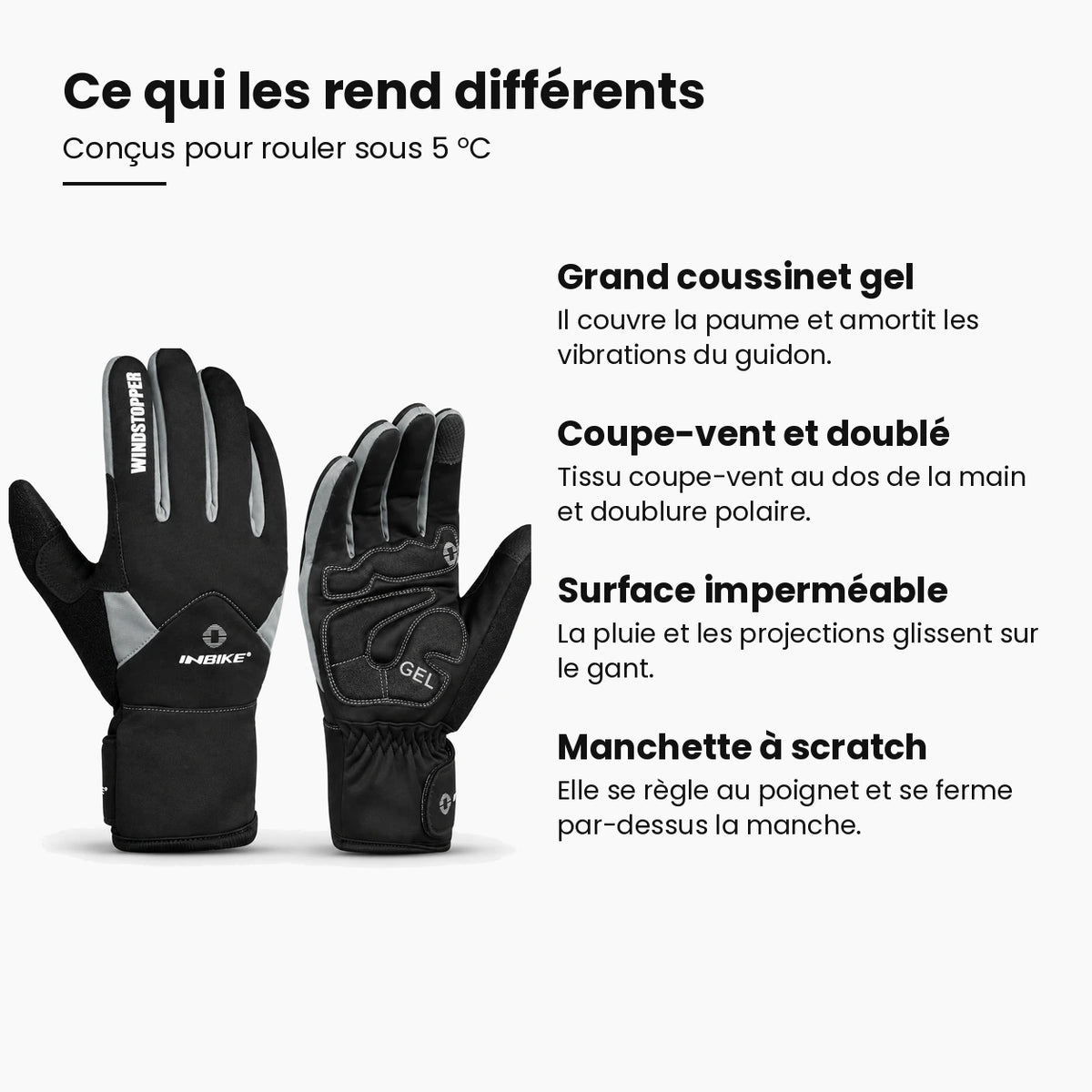 Gants vélo hiver rembourrés gel — coupe-vent, imperméables et tactiles