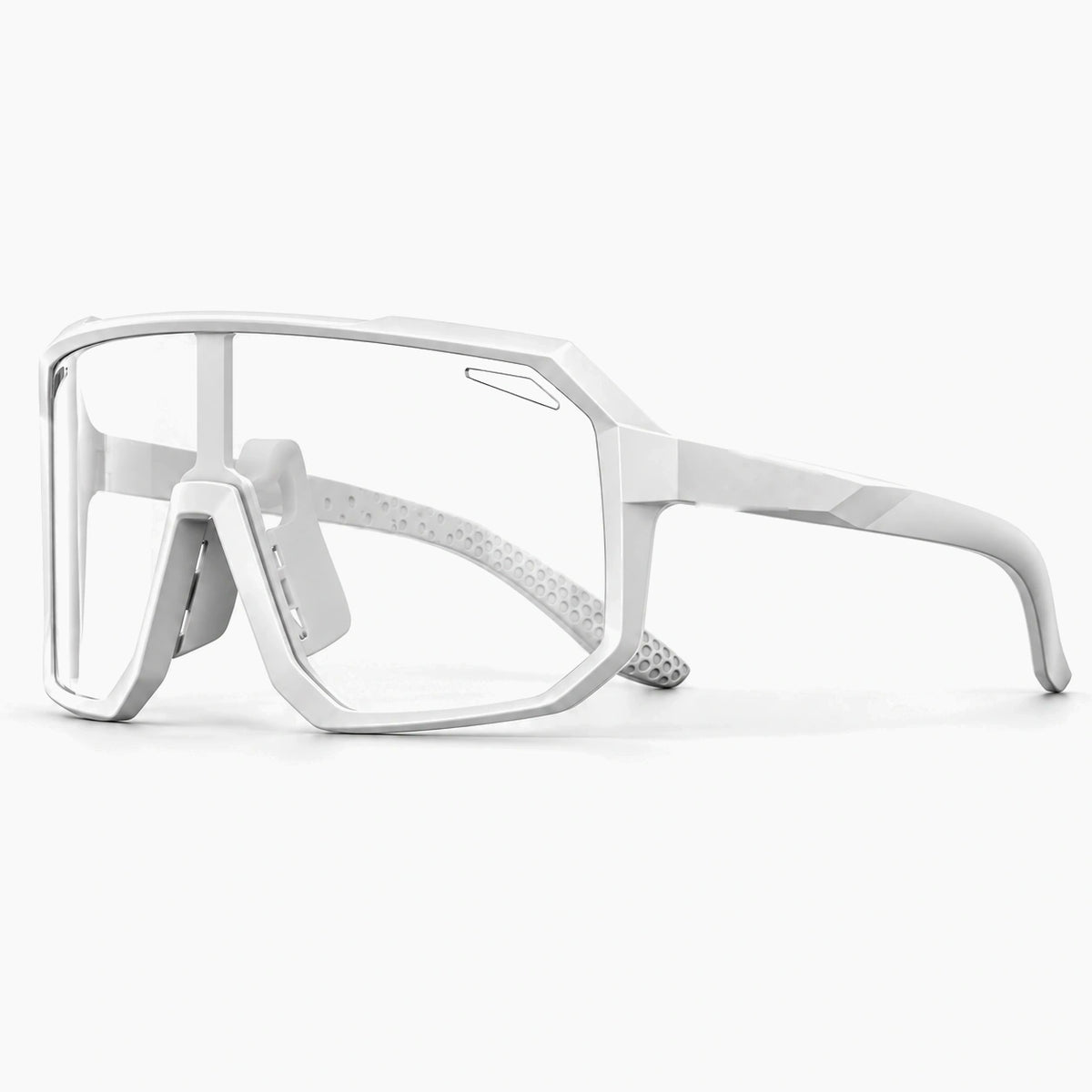 Lunettes vélo photochromiques blanches, vue de trois-quarts