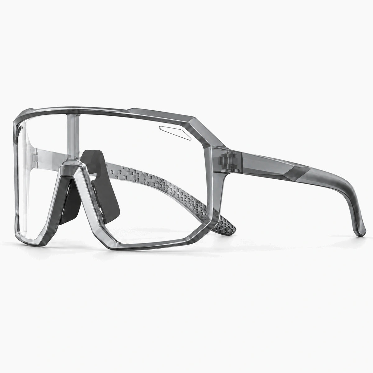 Lunettes vélo photochromiques gris fumé, vue de trois-quarts
