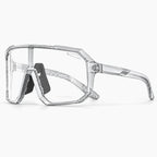 Lunettes vélo photochromiques transparentes, vue de trois-quarts