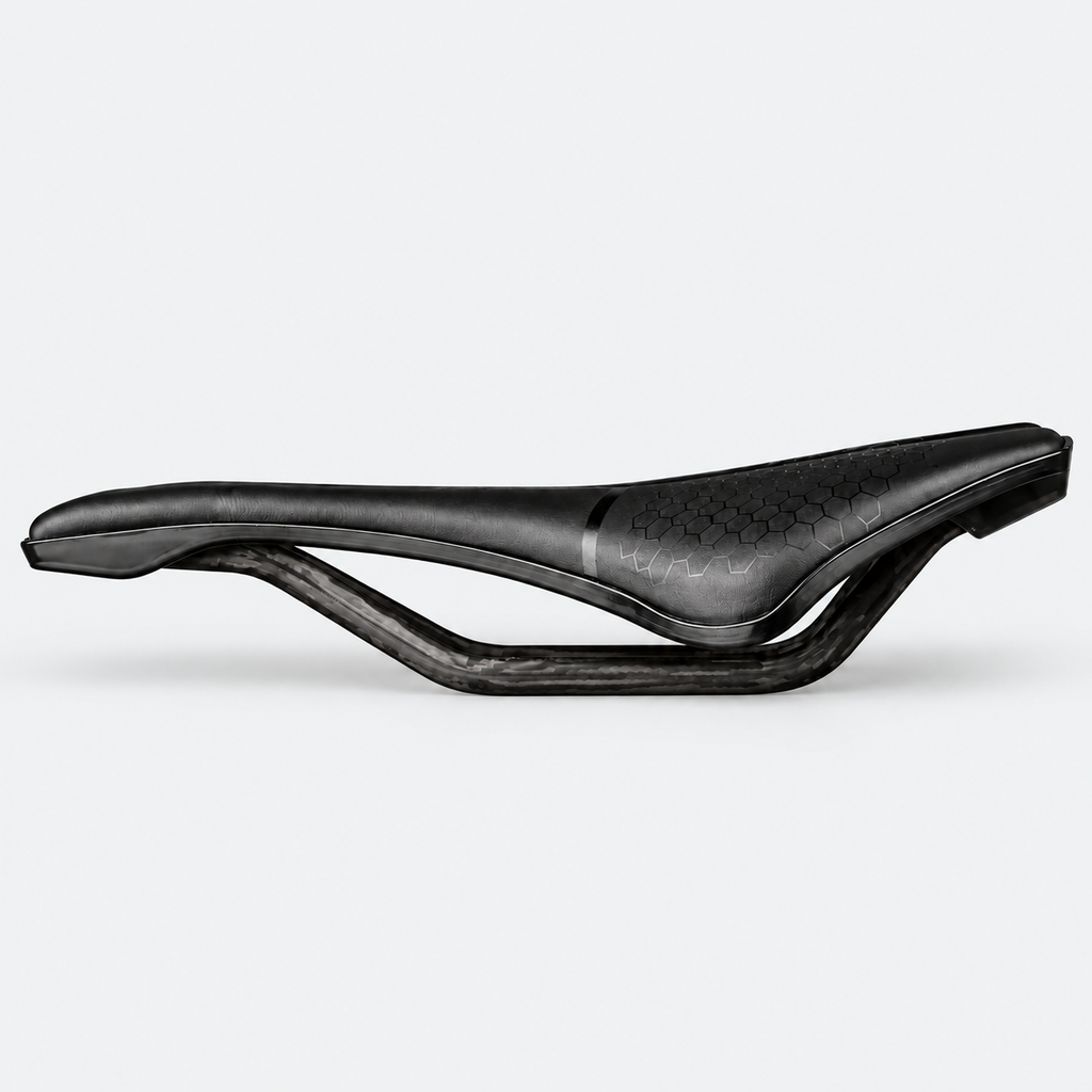 Selle ELITA ONE — nez court, rails carbone — vue produit sur fond gris clair