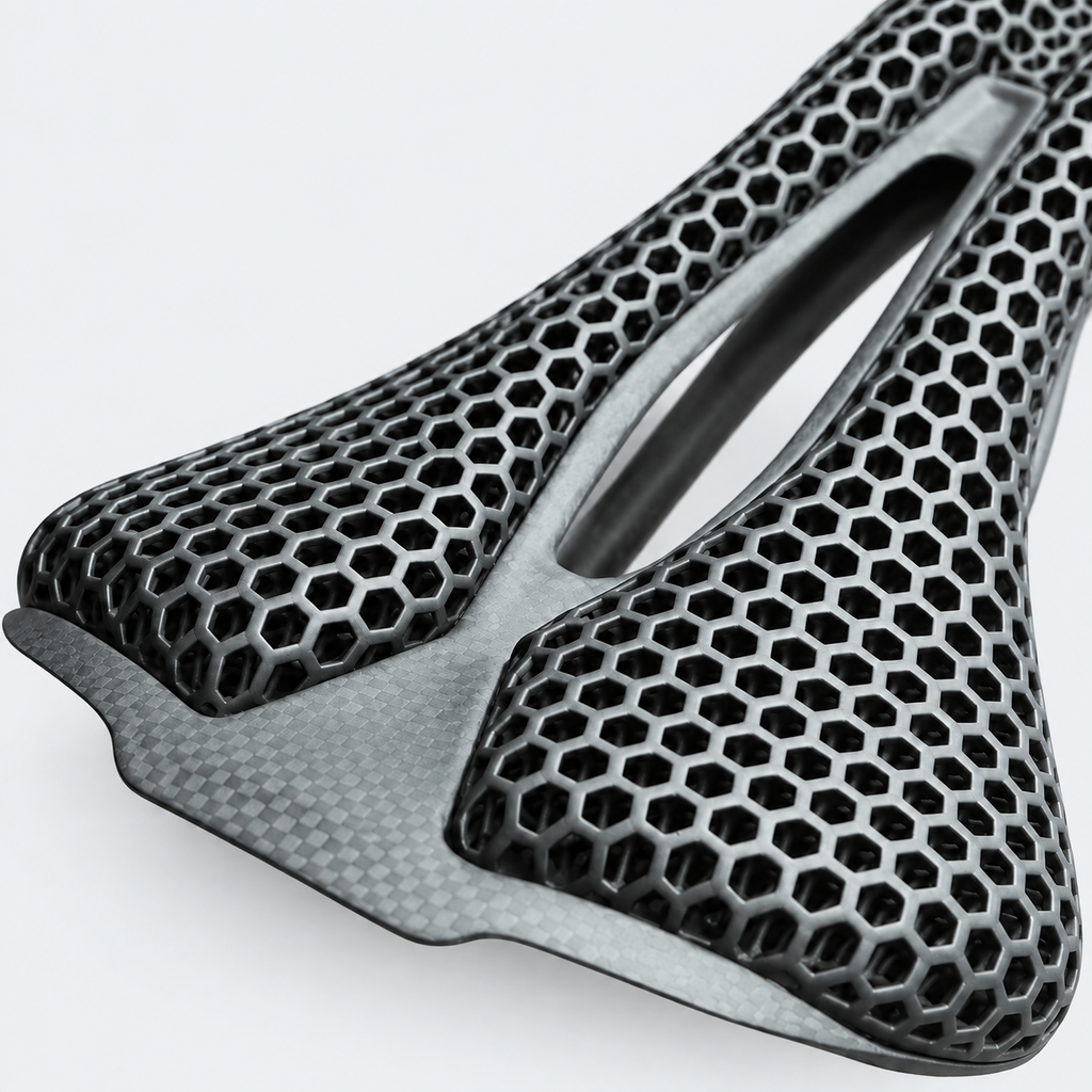 Selle GOLDIX P2024 — 3D, 140 mm — détail du revêtement sur fond gris clair